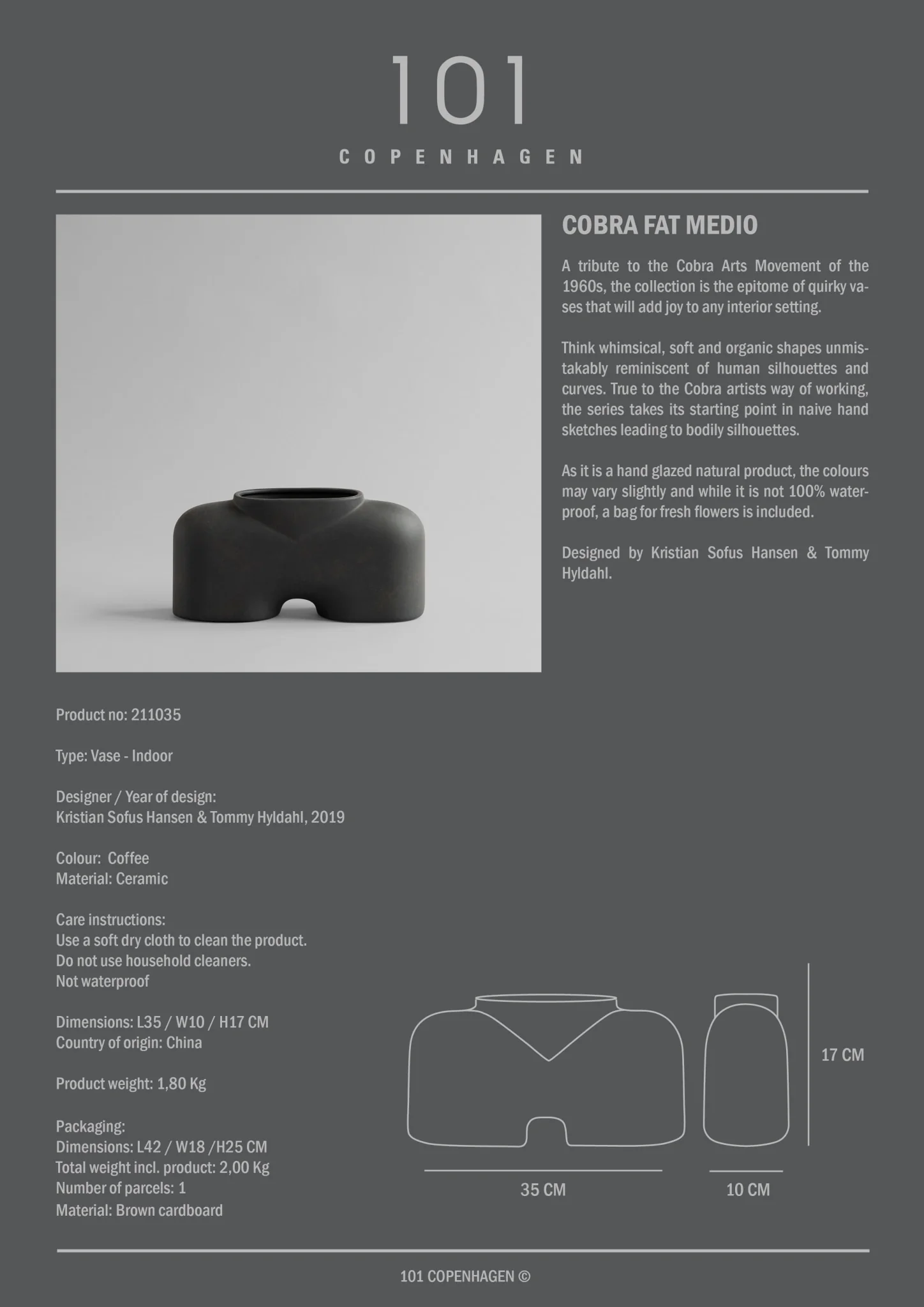 Cobra Vase Fat, Medio - Coffee - Image 9