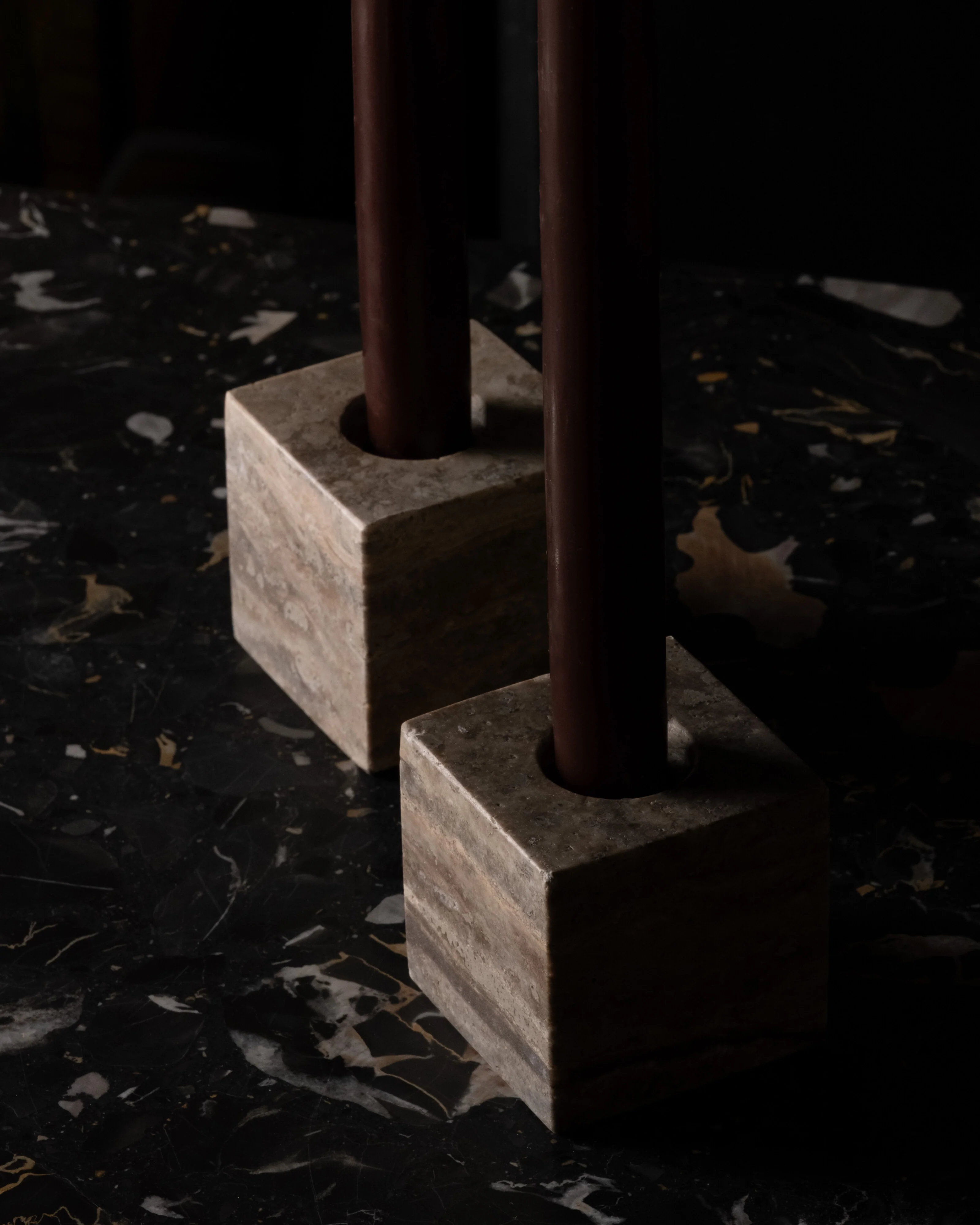 Cube Candle Holders - Silver Travertine - Image 3