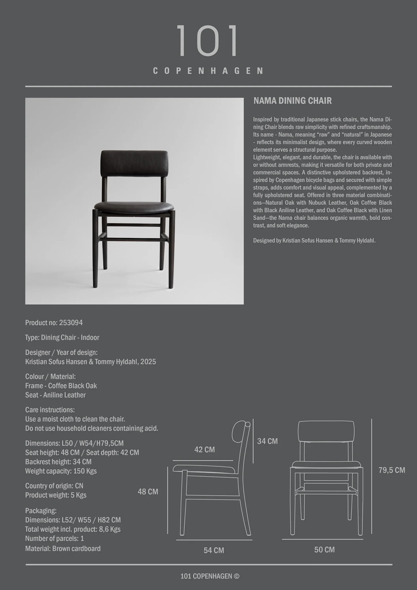 Nama Dining Chair - Coffee Black Oak, Aniline Leather Black - Image 10
