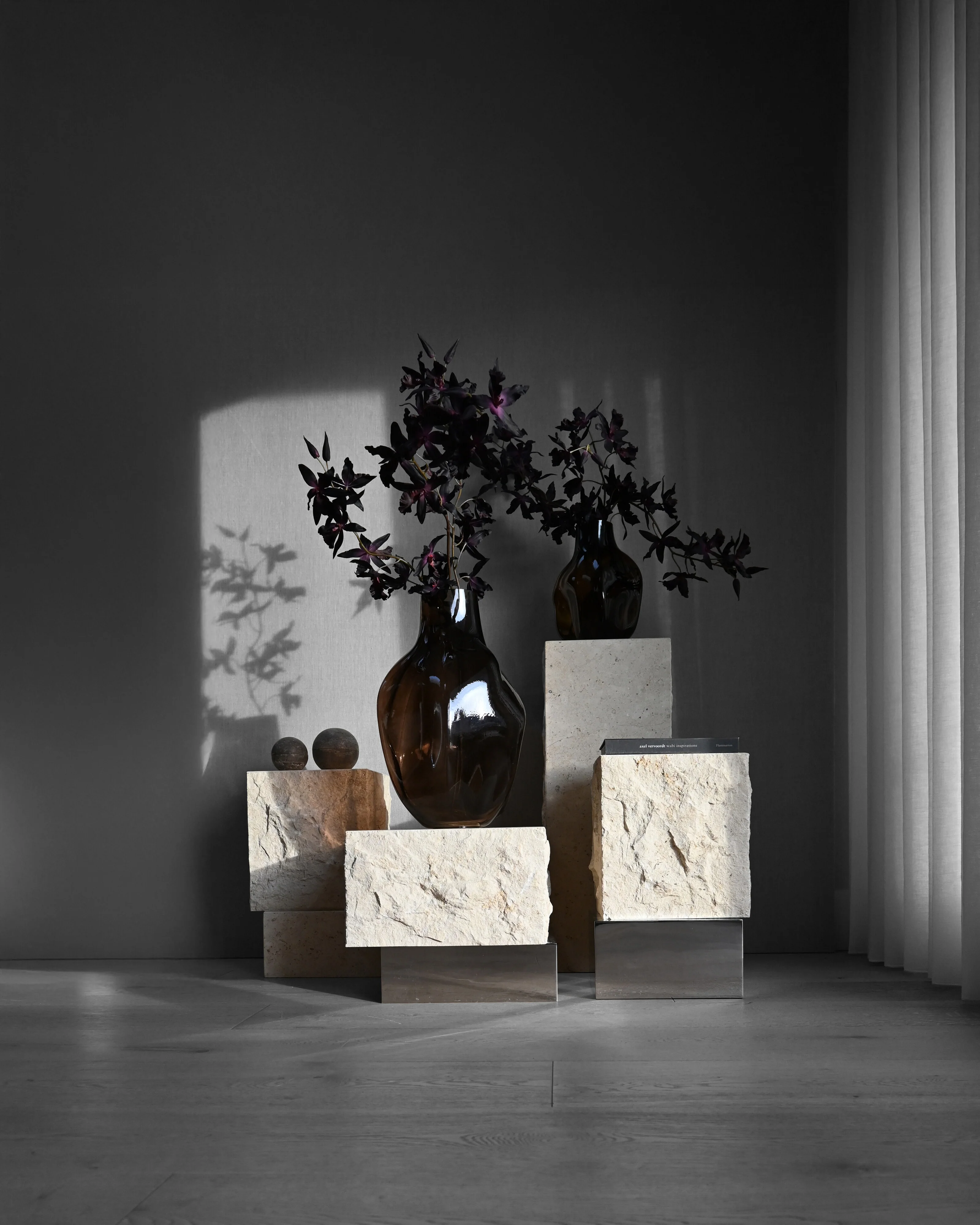 Temple Coffee Table, Tall - Chrome / Limestone - Image 3